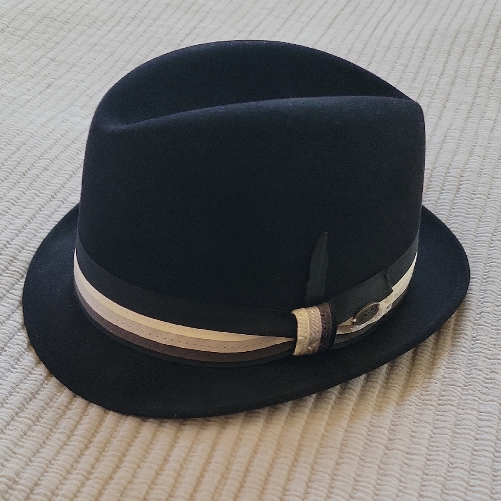 Stylish Black Felt Fedora Hat with Band. Made In The USA